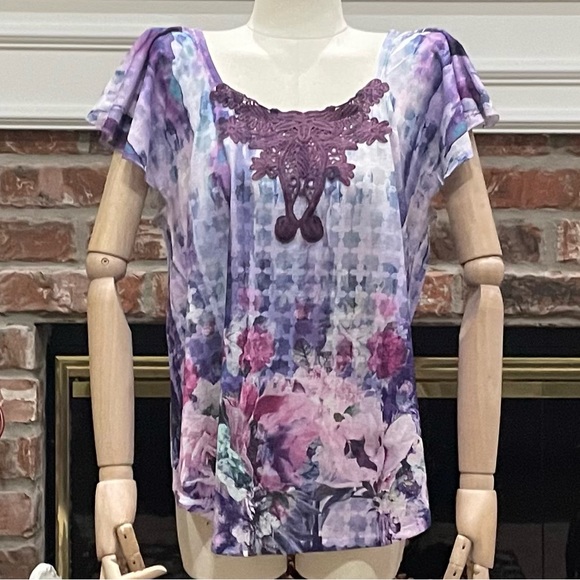 ONE WORLD Tops - One World purple multipatterned top with embroidery / S / Excellent condition